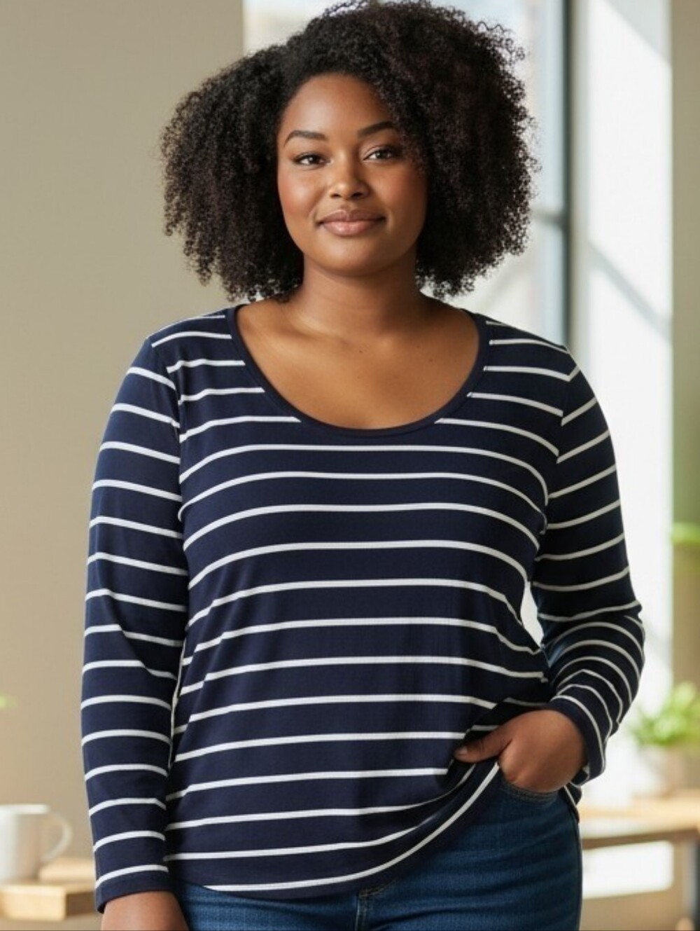 Banana Republic Navy and White Striped Long Sleeve Tee